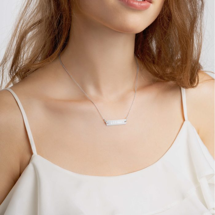 Engraved Silver Bar Chain Necklace - Image 4